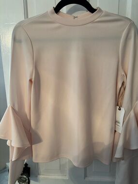 Leith Light Blush Bell-Sleeve Mock Neck Top